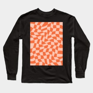 Orange and Peach Wavy Checkered Pattern Long Sleeve T-Shirt